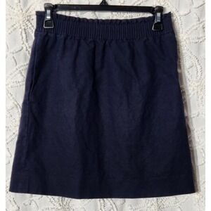 J Crew Women's Linen Skirt Size 2 Navy Preppy School Lined Neutral Elastic Waist